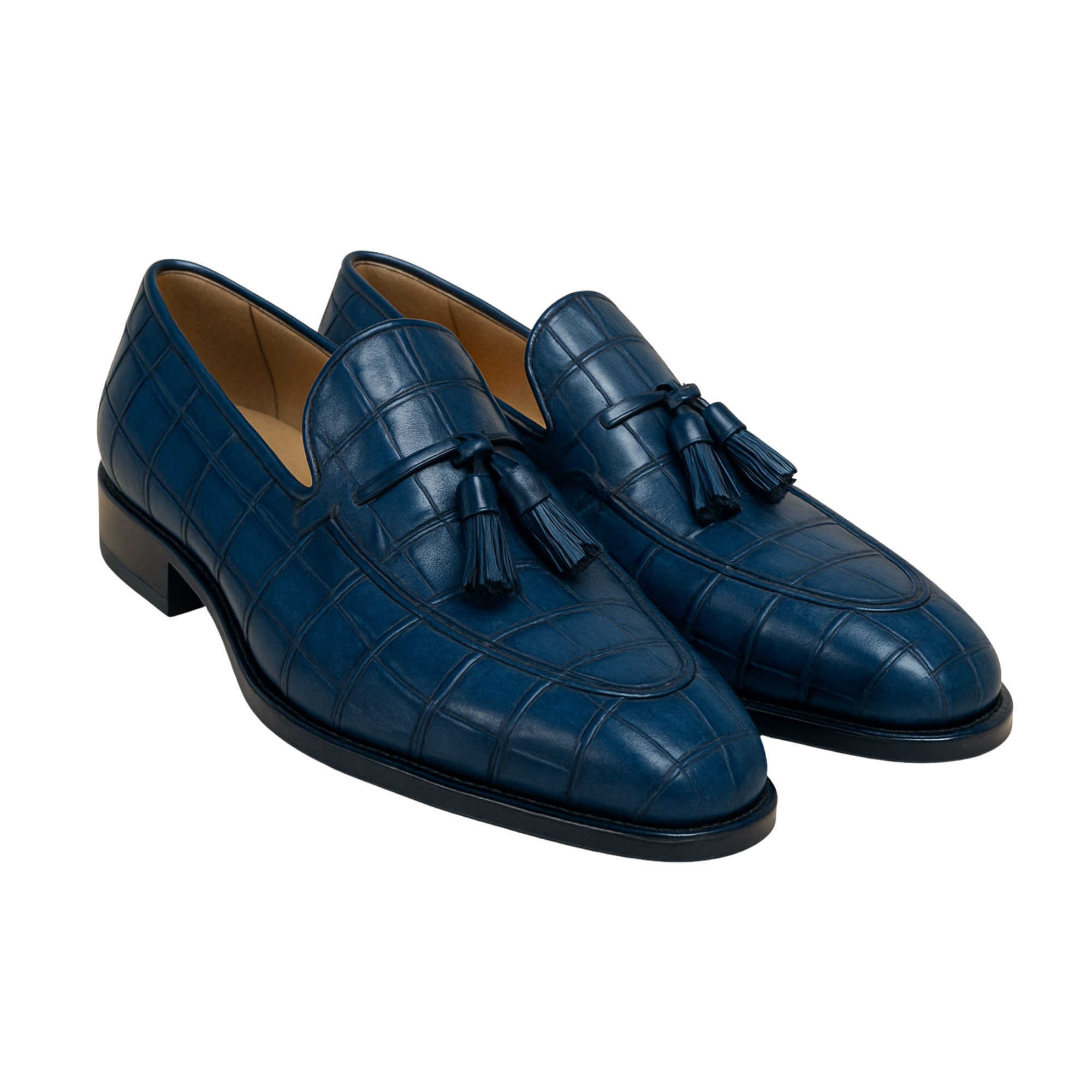 CHARLES TASSEL LOAFER | CROCO BLUE