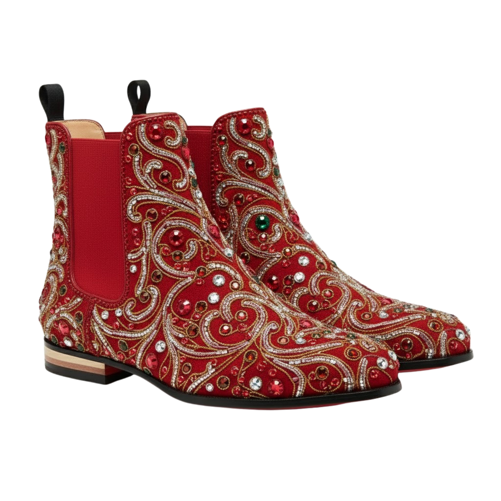 Barone Embroidery Boot | Red