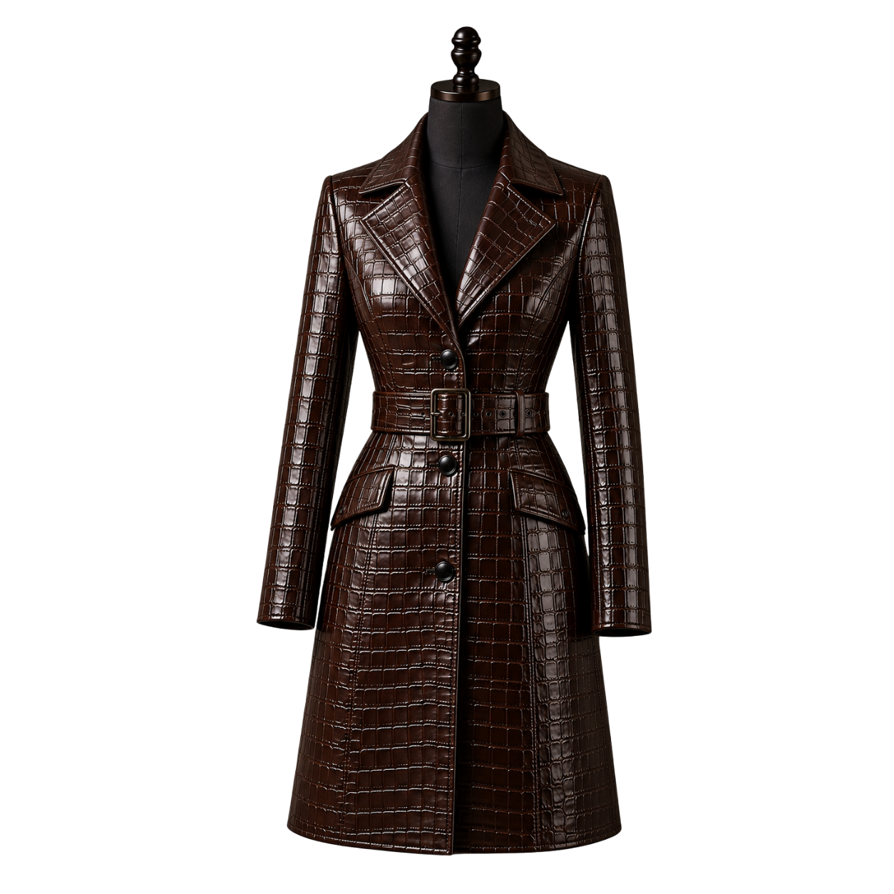 LA REINA CROCO LONG COAT | BROWN
