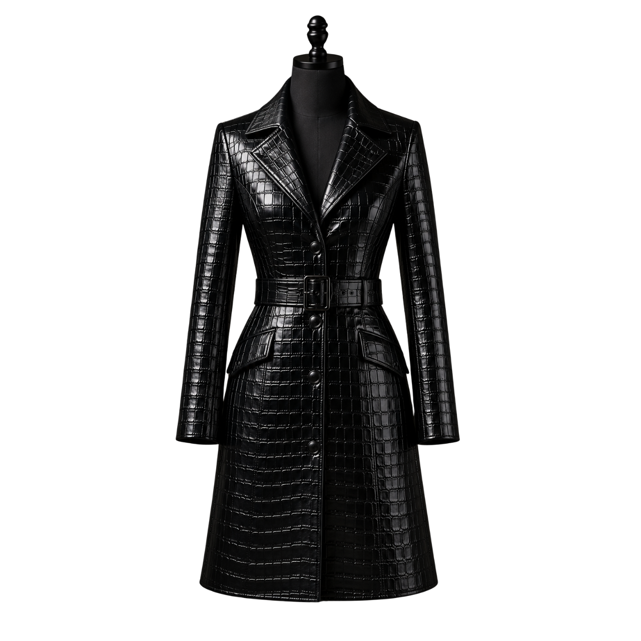 LA REINA CROCO LONG COAT | BLACK