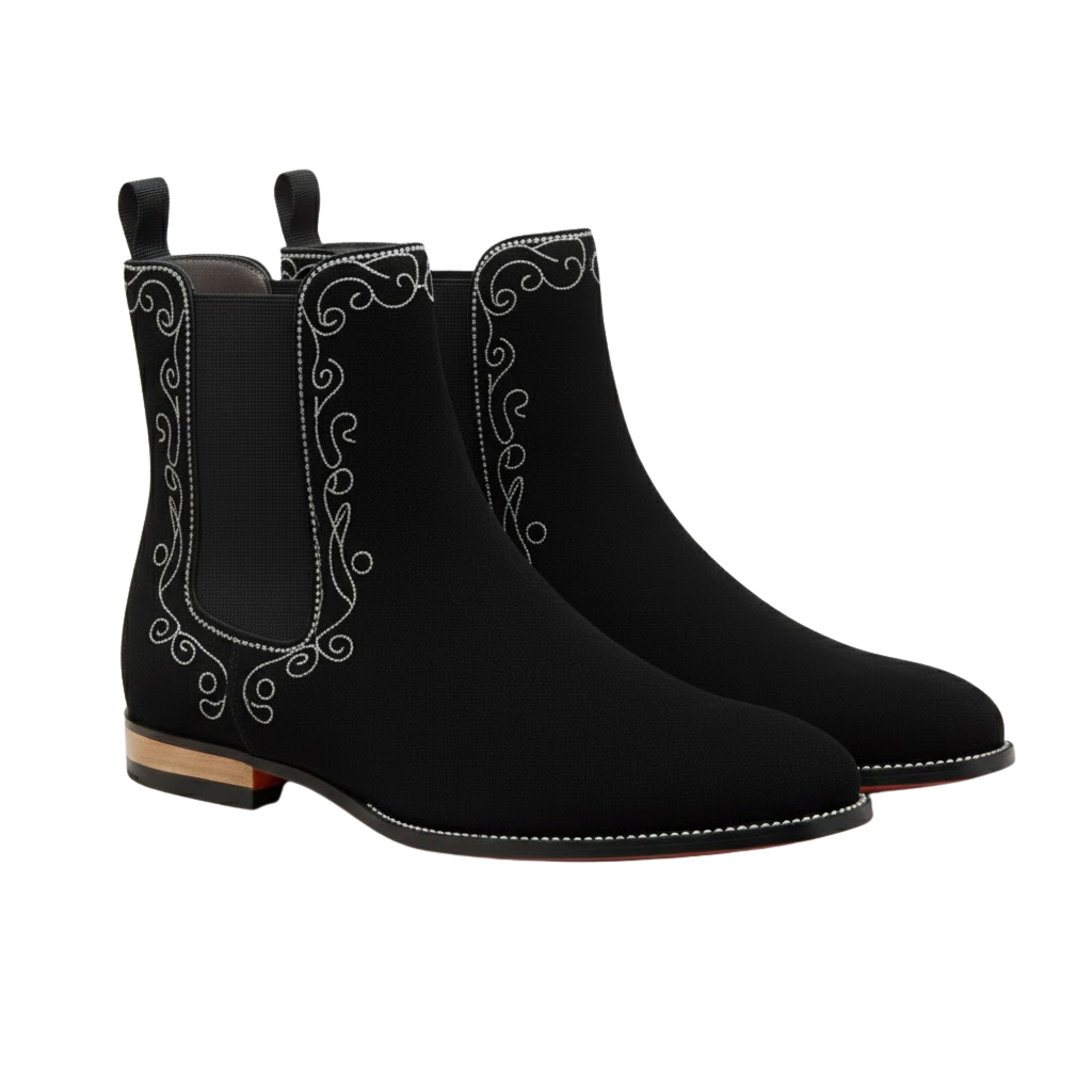 Barone Embroidery Boot | Black