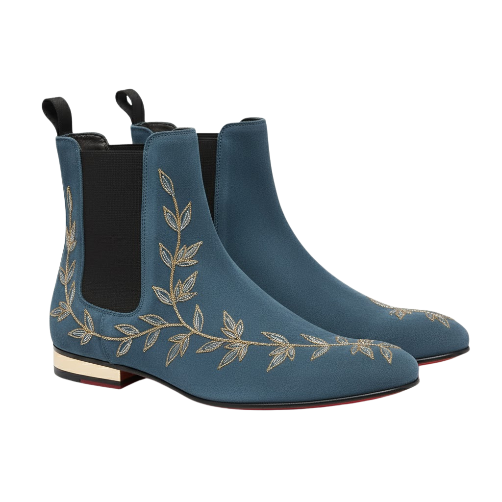 Ravello Embroidery Velvet Boot | Blue