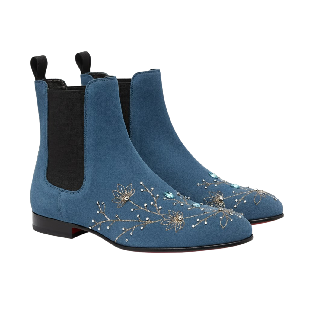 Barone Embroidery Boot | Blue